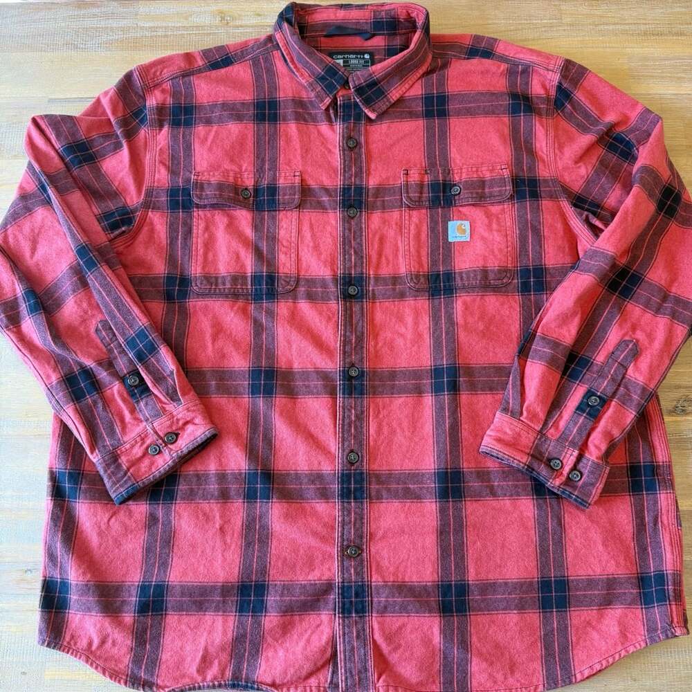 Carhartt Loose Fit Heavyweight Flannel Plaid Shirt 2XL Red Black